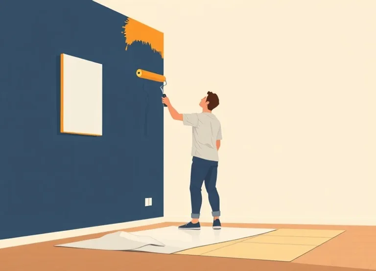 Peintre appliquant la peinture au rouleau sur un mur de salon